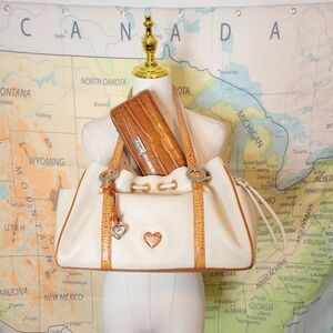 Beautiful Brighton White and Tan Handbag with Heart Charm And Matching Wallet